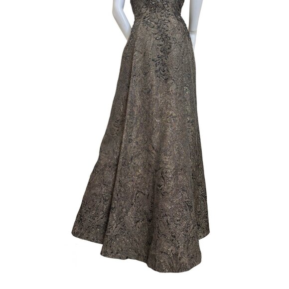 Lillie Rubin Carmen Marc Valvo Collection Brown Beaded Evening Gown Dress Long S - Picture 8 of 16